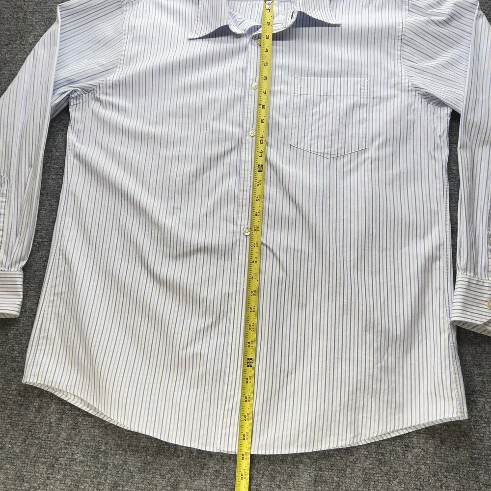 Tommy Hilfiger Dress Shirt Mens 17 34/35 XL Blue White Striped Button Up